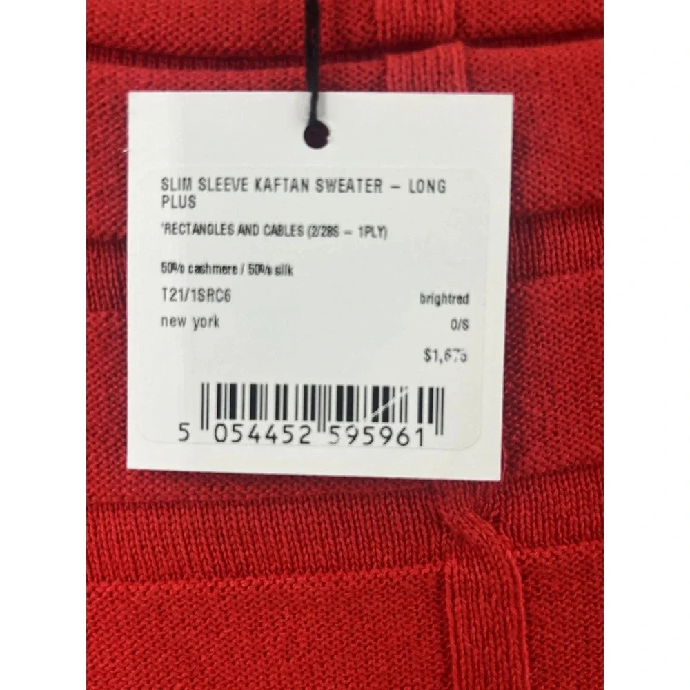 NWT eskandar Slim Sleeve Kaftan Sweater Long Plus O/S Red Silk Cashmere Textured